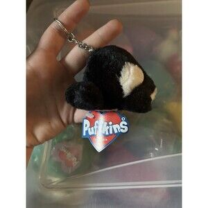 Vintage Swibco Puffkins 6634 TOBY Whale Keychain with Tag Black Orca Plush Toy